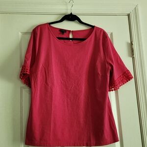 Talbots Flutter Sleeve Boxy Blouse in Orange and Red